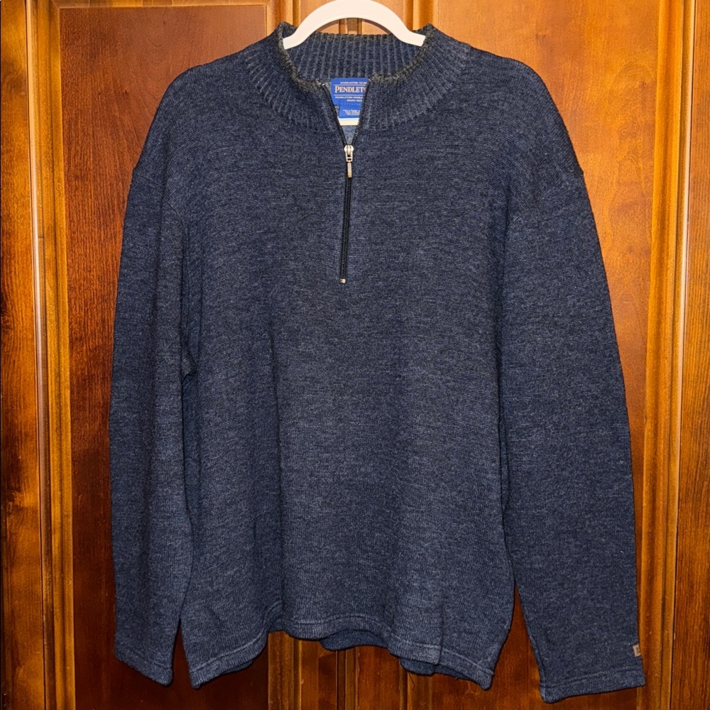 Pendleton Lamb Wool Quarter Zip Sweater Navy Size… - image 1